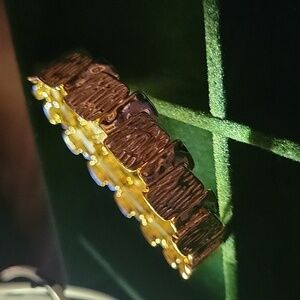 Wood Textured Look Gold Tone Stretch Bracelet 8"